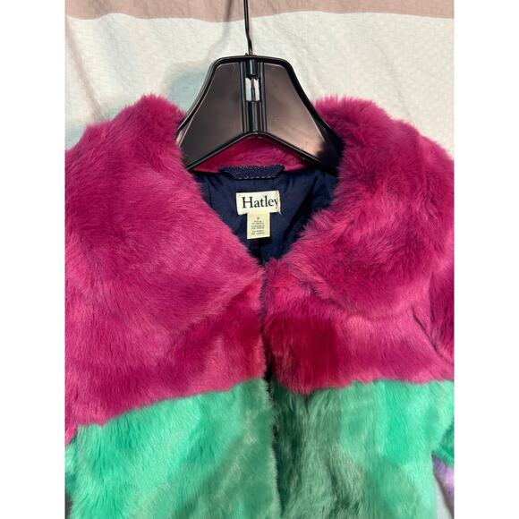 Hatley 8 rainbow 3 bold color fair fur jacket lined side entry pockets euc - Picture 2 of 8